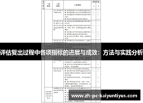 评估复出过程中各项指标的进展与成效：方法与实践分析
